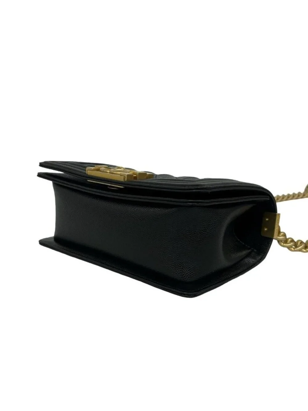 Chanel Boy CC Logo Caviar Leather Shoulder Bag Black